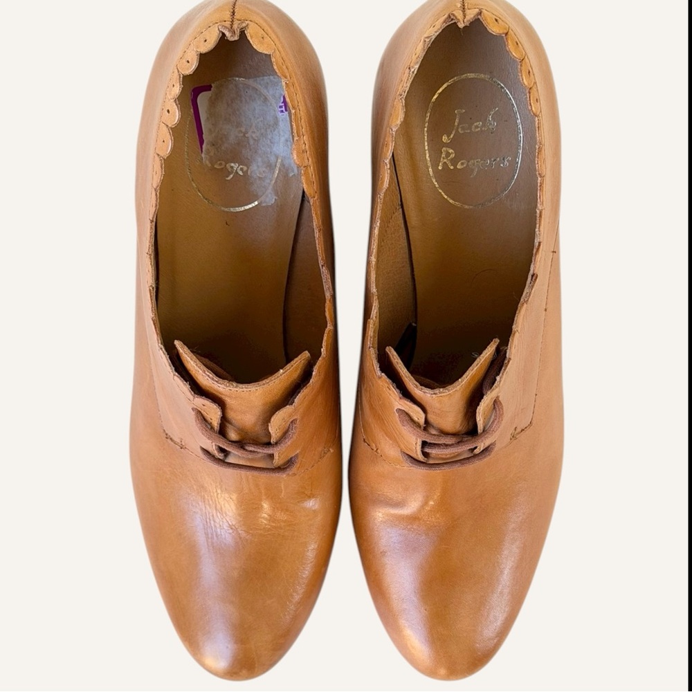 Jack‎ Rogers Olivia Scalloped Wedge Oxford Shoes Cognac Size 8.5 - Picture 9 of 11
